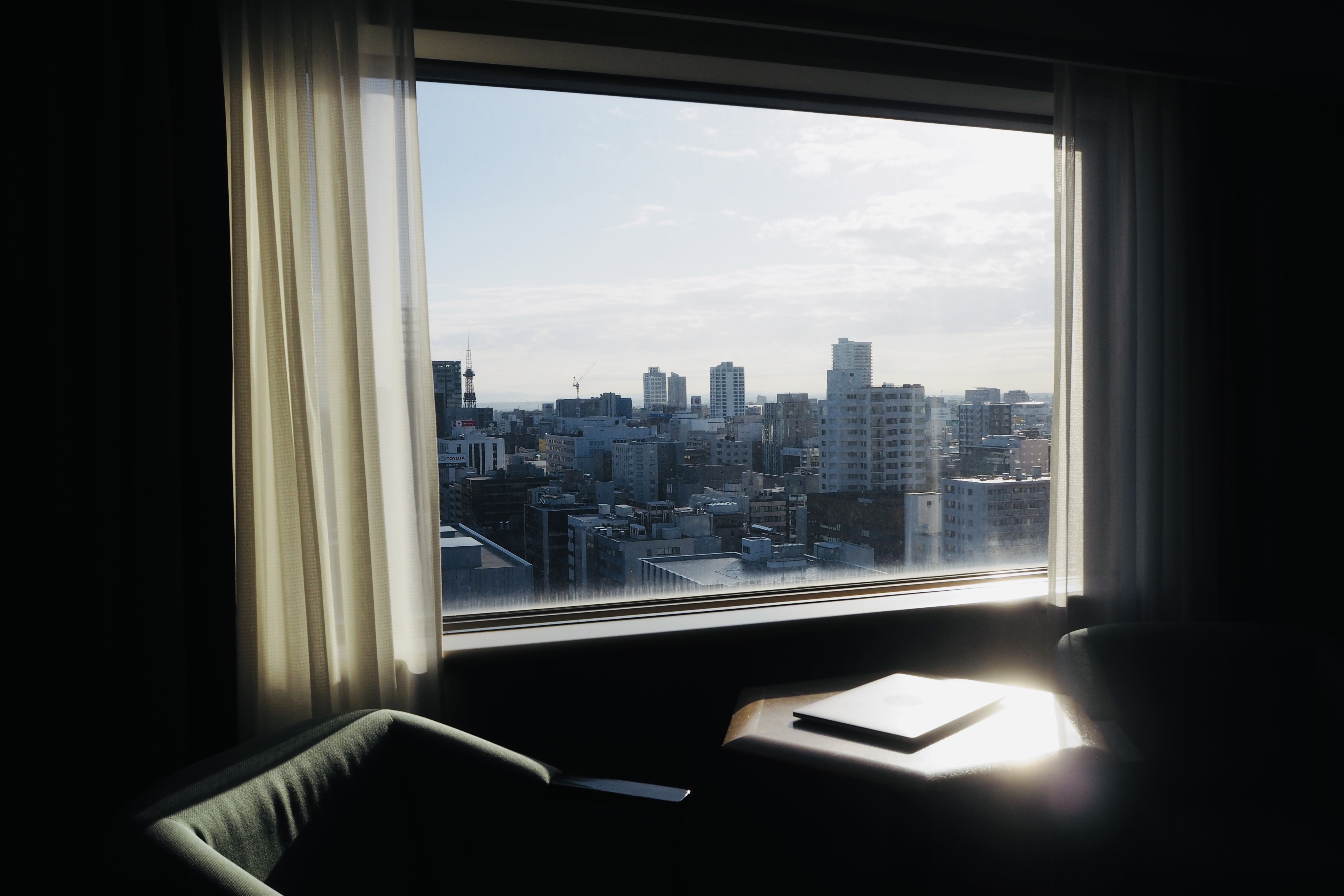 window view of sapporo from sixteenth floor of roton hotel